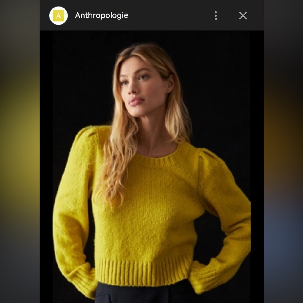 Maeve by Anthropologie Women's Crewneck Puff-Sleeve Sweater Neon Green Size M